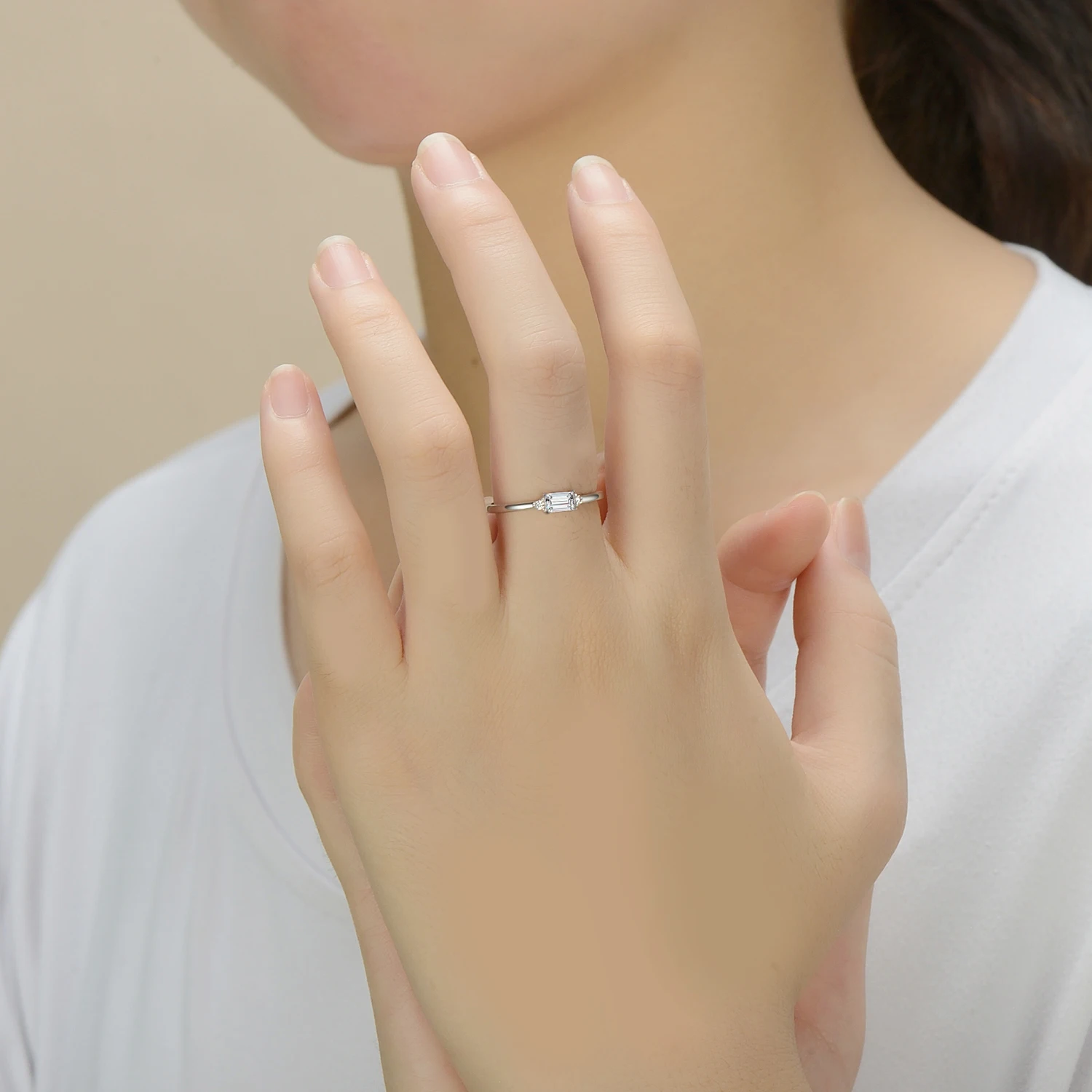 Modian Minimalism 100% Real 925 Sterling Silver Sparkling Emerald Cut Zirconia Finger Rings For Women Wedding Engagement Jewelry