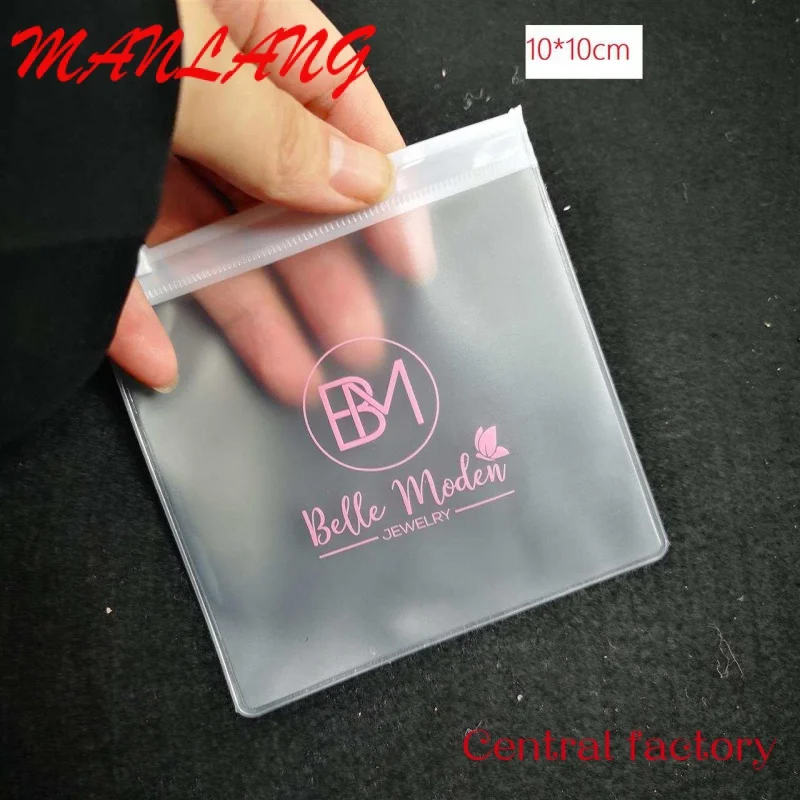 Kustom cetak Logo plastik kantong Ziplock Zip Lock Pvc kecil persegi Frosted ritsleting tas 6cm untuk anting kalung perhiasan kemasan