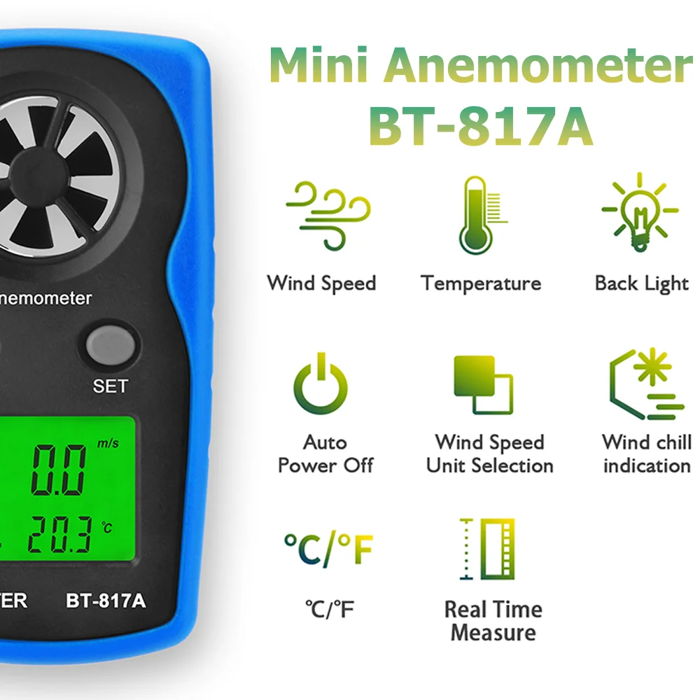 BT-817A Professional Handheld Anemometer – High Precision Wind Speed Meter & Temperature Gauge With Multi-Unit Display Measuring