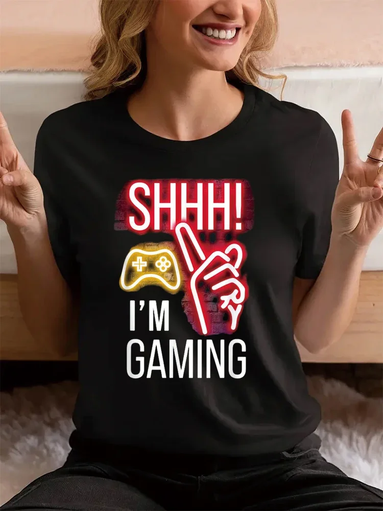 Shhh Im Gaming Funny Video Games Graphic T-Shirt Fashion Clothing Round Neck Summer Top Tshirts For Youth Men Women