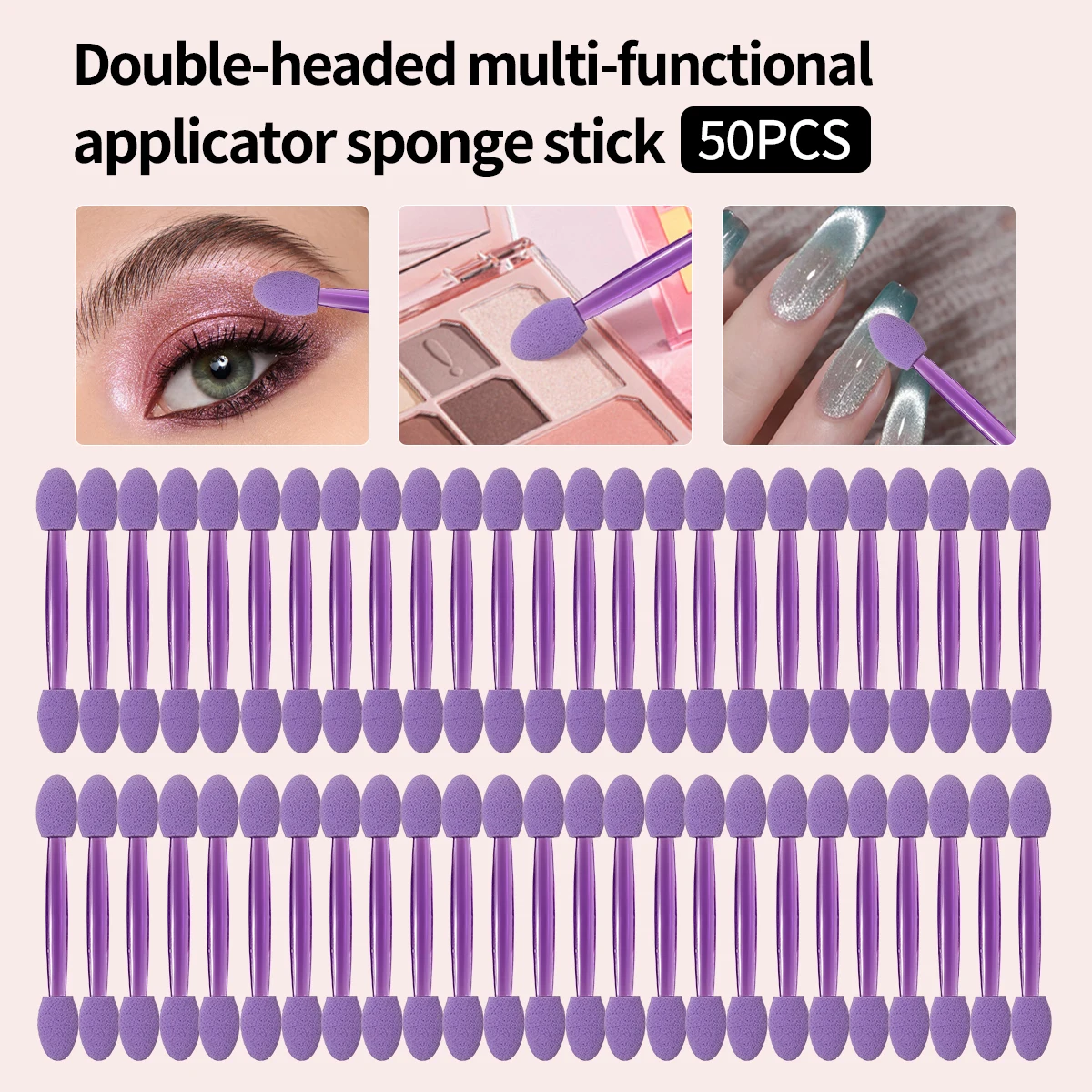 50 Stück Doppelseitige Lidschatten-Schwammapplikatoren, Lila Einweg-Make-up-Pinsel für Lidschatten, Concealer, Nagelkunst & Augenbrauen