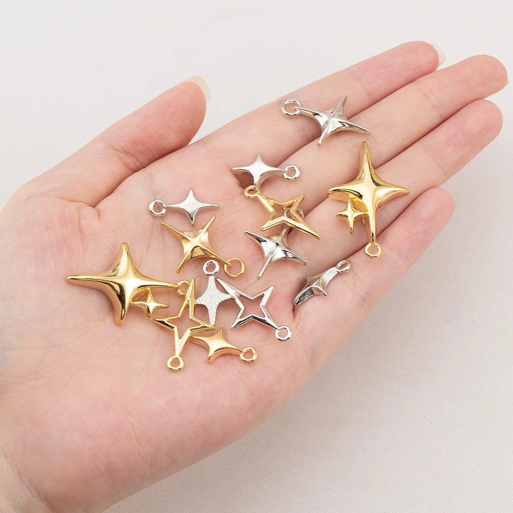 10pcs Multiple Styles Star Charms Rhodium/Gold CCB Four Pointed Star Pendant For DIY Necklace Bracelet Jewelry Making Supplies - view 5