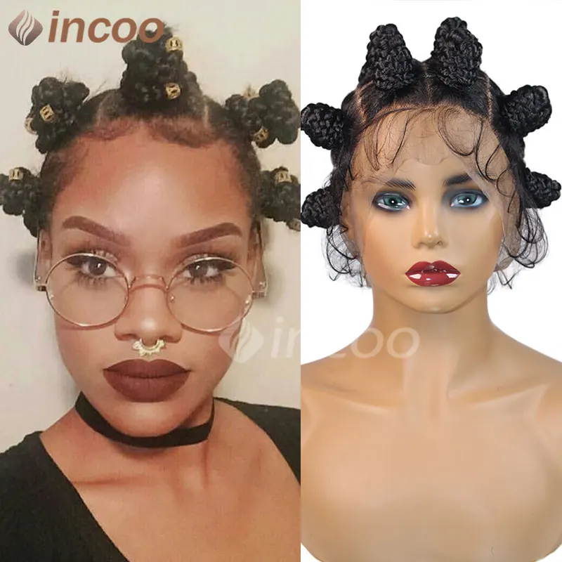 

Bantu Knots Braided Wig Synthetic Jumbo Braids Wig Knotless Heat Resistant Cornrow Braid Wigs For Black Full Lace Box Braids Wig