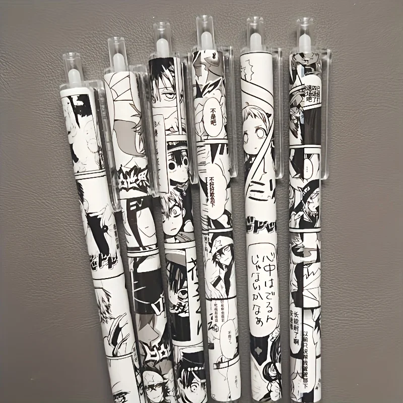 2 Boxes of 12 Pens with Random Designs, Anime-Themed, Medium-Sized Nib, Water-Based Black Ink, Durable Plastic, Office and School Stationery, Retractable Pens, Cute Style