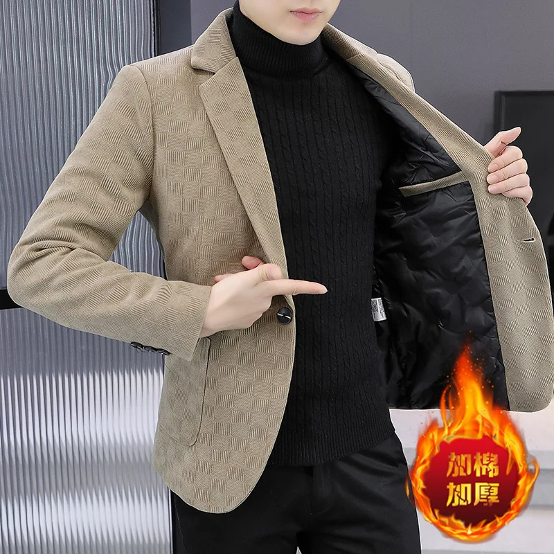 

2026 men's autumn and winter imitation mink woolen cotton thickened thermal casual blazer