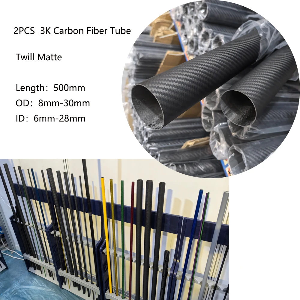 

2pcs OD 8mm-30mm Carbon fiber pipe surface 3K Twill matte Carbon tube length 500mm Carbon fiber Cylindrical hollow tube for DIY