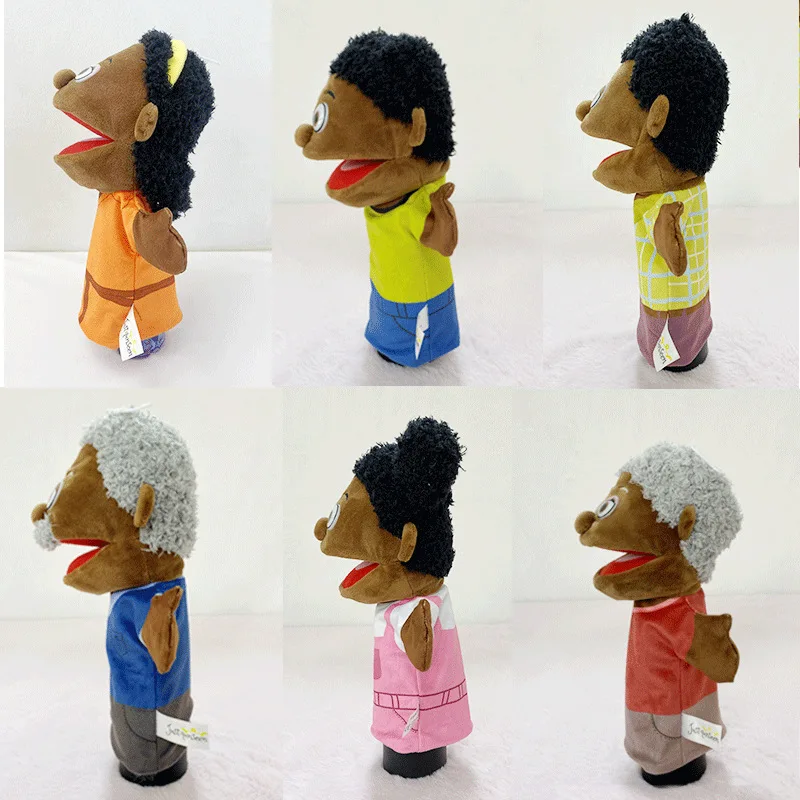 New Cartoon Cute Simulation African Black Family Hand Puppet Plush Toys Parent-child Interactive Performance Toy Mouth Will Move