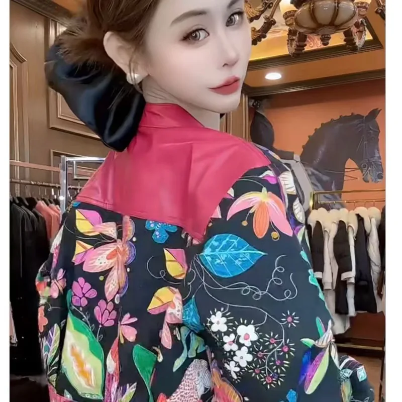 Spring and Autumn's New Women's Long-sleeved, Color-blocked Casual Jacket and Fashionable Women's Round-neck Zipper Short Top