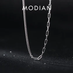 Modian Asymmetry Fashion Chain Necklace 100% 925 Sterling Silver Simple Necklaces For Women Girls Jewelry Accessories Colliers