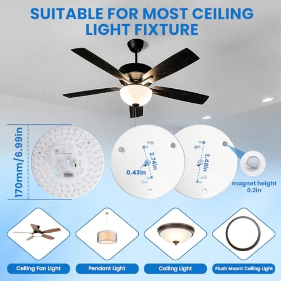 36W Ceiling Fan Light kit 6.69 inch 3200Lm, 3CCT 3000K/4000K/5000K Dimmable Ceiling Fan LED Light Replacement, Led Engine Retro