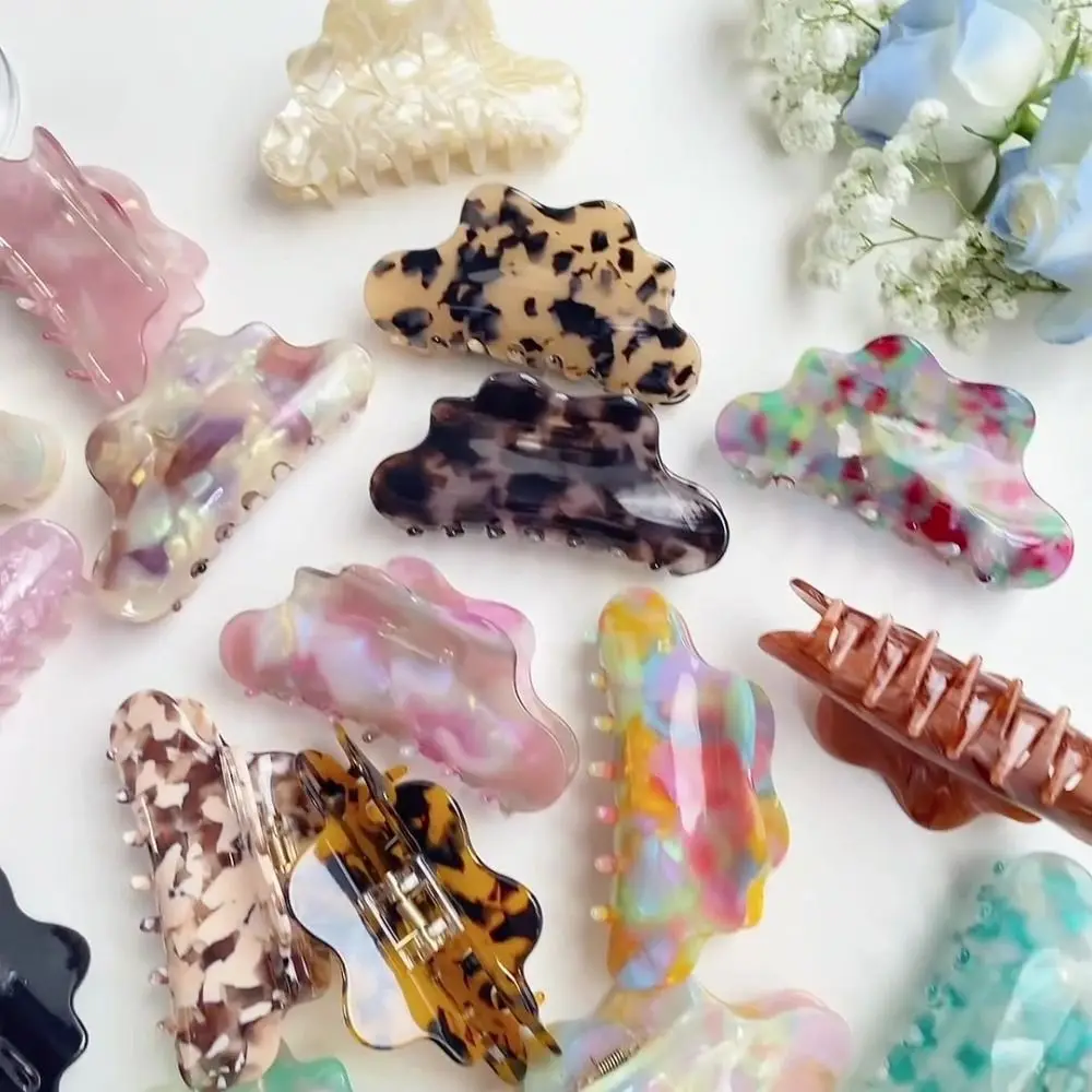 กิ๊บติดผมอะซิเตทสีพื้น กิ๊บหนีบผมทรงคลาวด์ กิ๊บหนีบผมทรงปลาฉลาม กิ๊บติดผมลายกระดองเต่า สำหรับสาวๆ