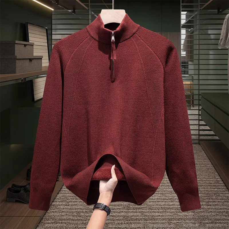 

Men's Faionable Casual Fce Lined Knitted Sweater f Zipper Autumn Winter Warm Top Polyester Nylon Viscose Blend Long S...