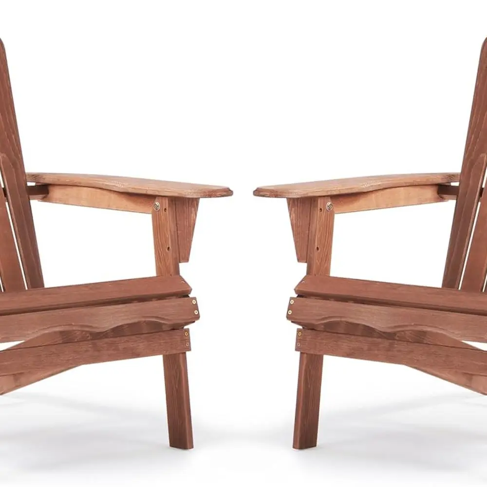 Juego de 2 Sillas Adirondack Plegables de Madera para Exteriores con Respaldos Pre-Ensamblados para Jardín, Patio Trasero, Terraza, Piscina y Cubierta