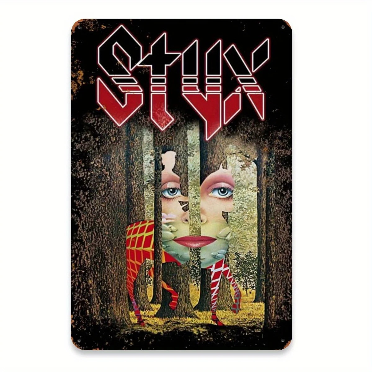 Panneau décoratif mural rectangulaire en aluminium, style vintage, motif groupe de rock Styx, fait main