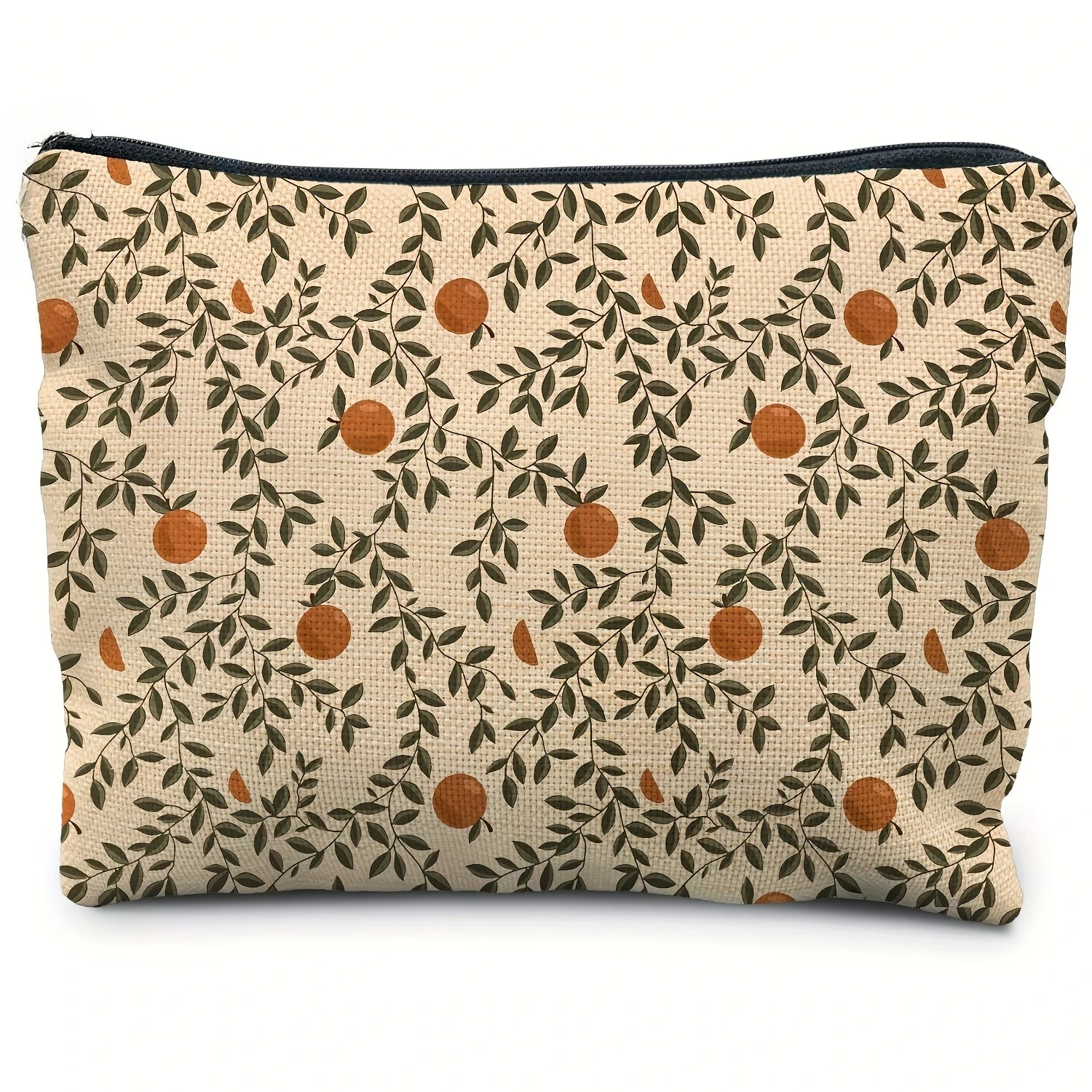 حقيبة أدوات الزينة الأنيقة ذات أوراق غروب الشمس باللون البرتقالي البوهيمي، حقيبة مكياج كلاسيكية باللون البرتقالي الحمضيات، حقيبة مستحضرات تجميل خفيفة الوزن ومتينة