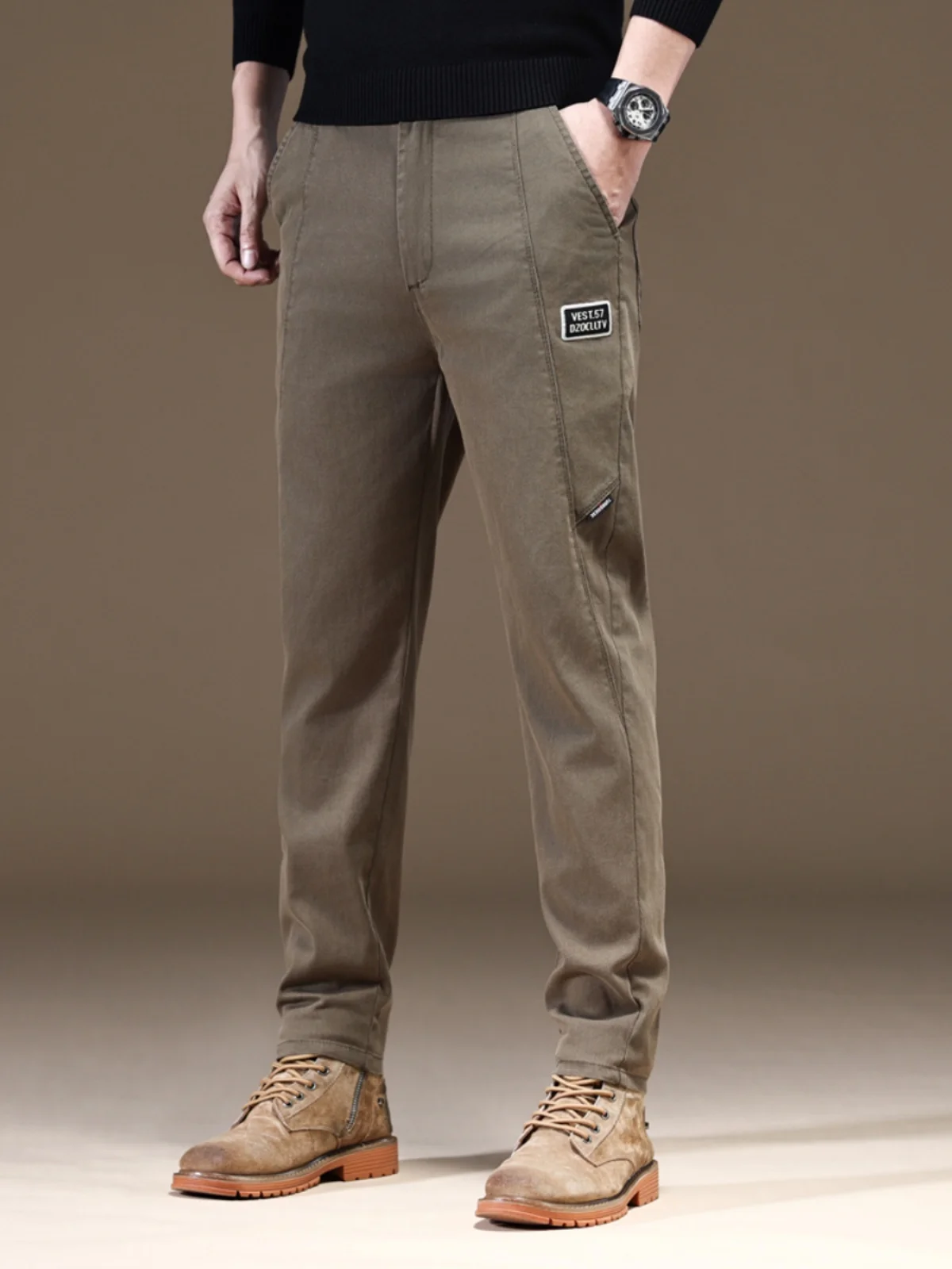 

Elastic Embroidered Casual Pants Men's Autumn Korean Sle Slim Fit Sports Busin Versatile Thin Breathable Straight Leg Pants