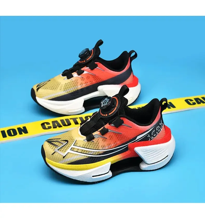 

New style of breathable rotating button sports shoes for teenagers with mesh surface, student popcorn sole racing running shoes