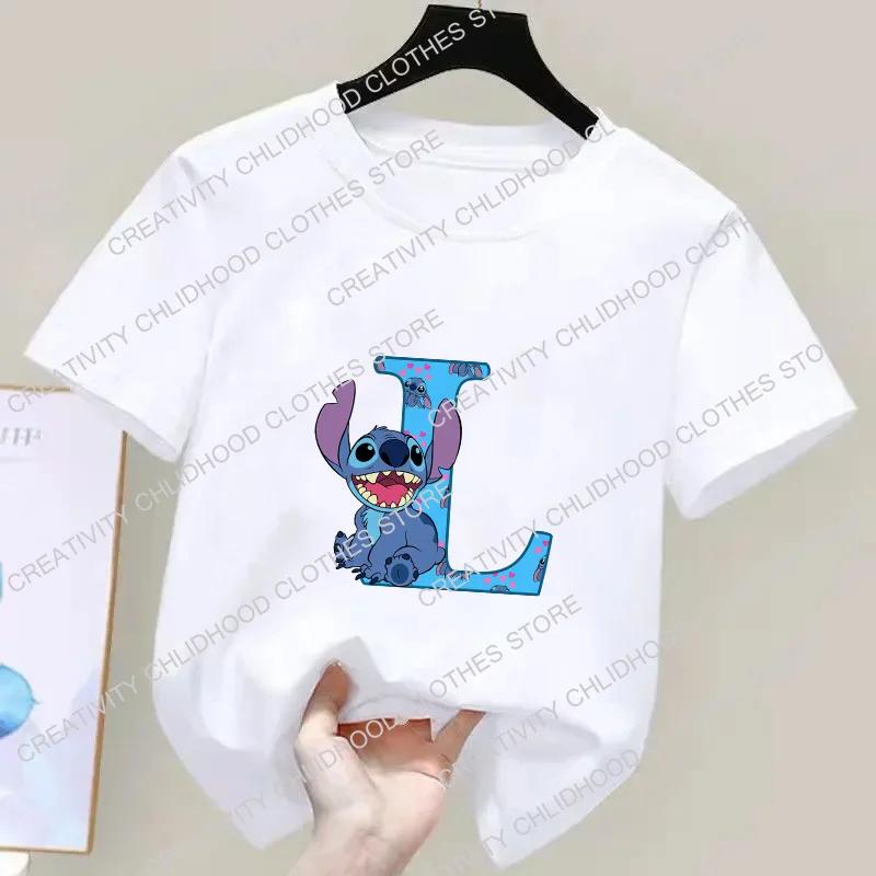 子供のカワイイアニメTシャツ,ステッチ,カジュアルウェア,レター,a,b,c,d名の組み合わせ,トップス,男の子