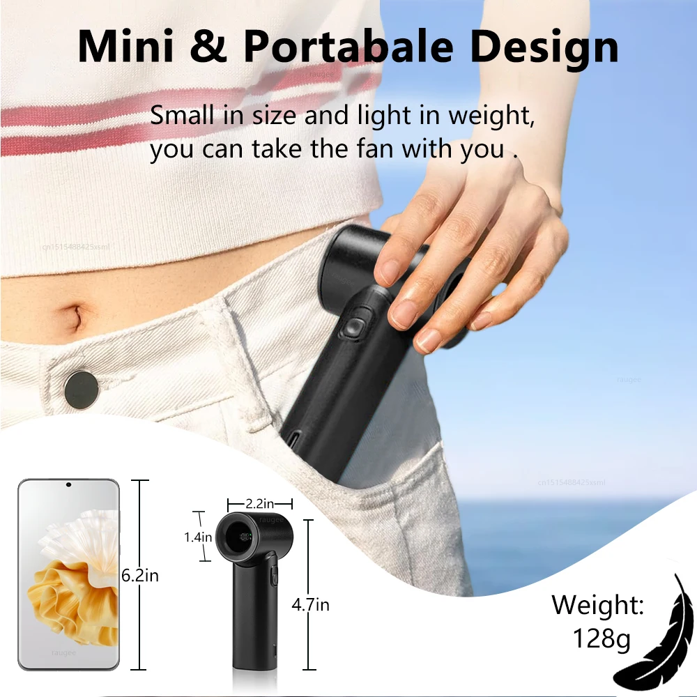 مروحة تربو صغيرة محمولة باليد، مروحة جيب صغيرة لاسلكية قابلة لإعادة الشحن عبر USB مع 5 سرعات، مروحة محمولة للسفر/المنزل/المكتب