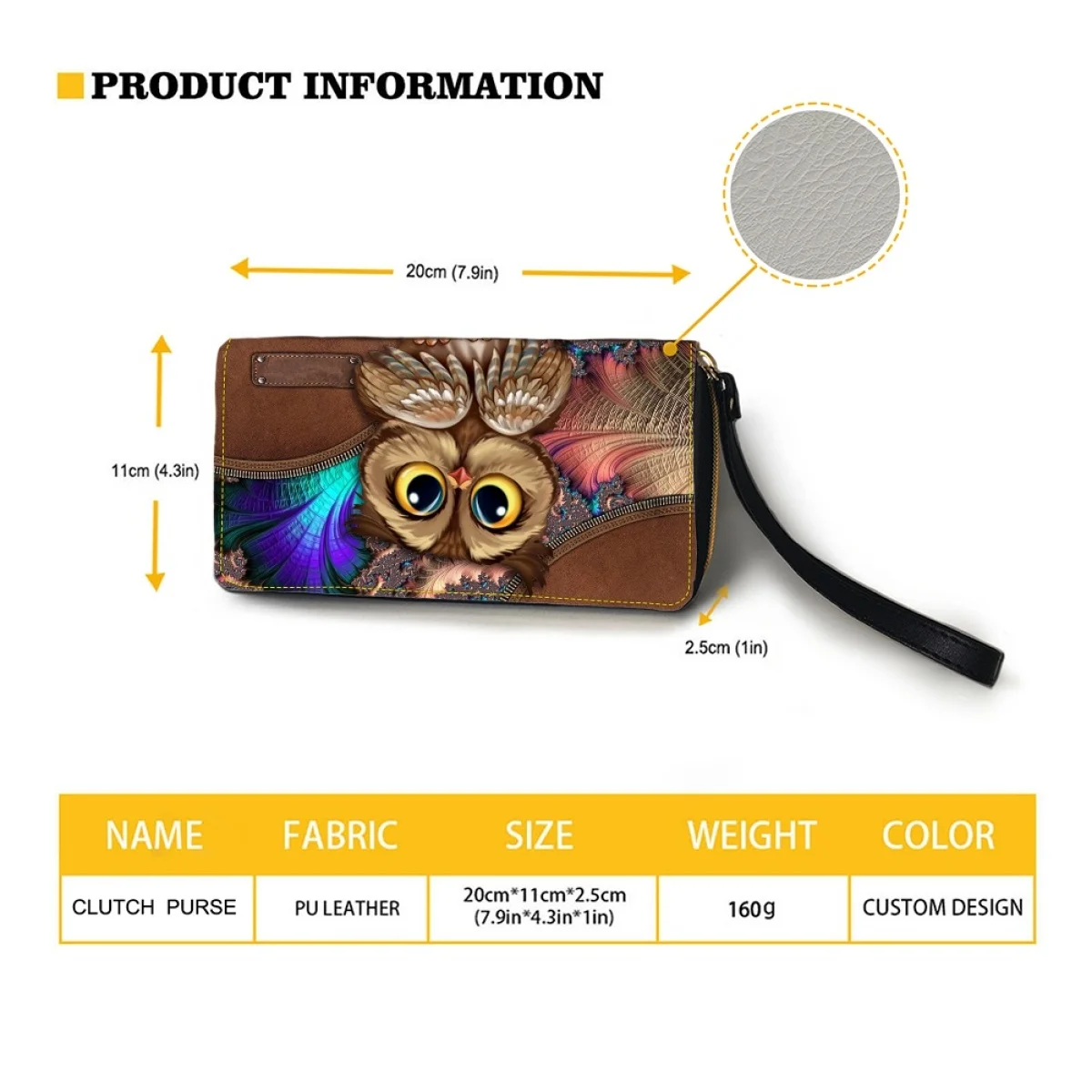 Night Owl 3D Print Money Bag Women PU Leather Wristlet Clutch Cute Purse Custom Wallet Card Holder Design Luxury Cartera Hombre