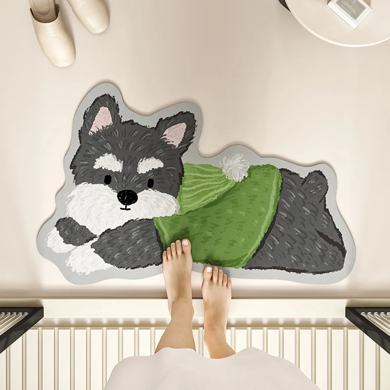 

Winter Cartoon Dog Bath Mats Bathroom Rug Diatomaceous Mud Absorbent Anti Slip Mat Toilet Door Quick Drying Mat