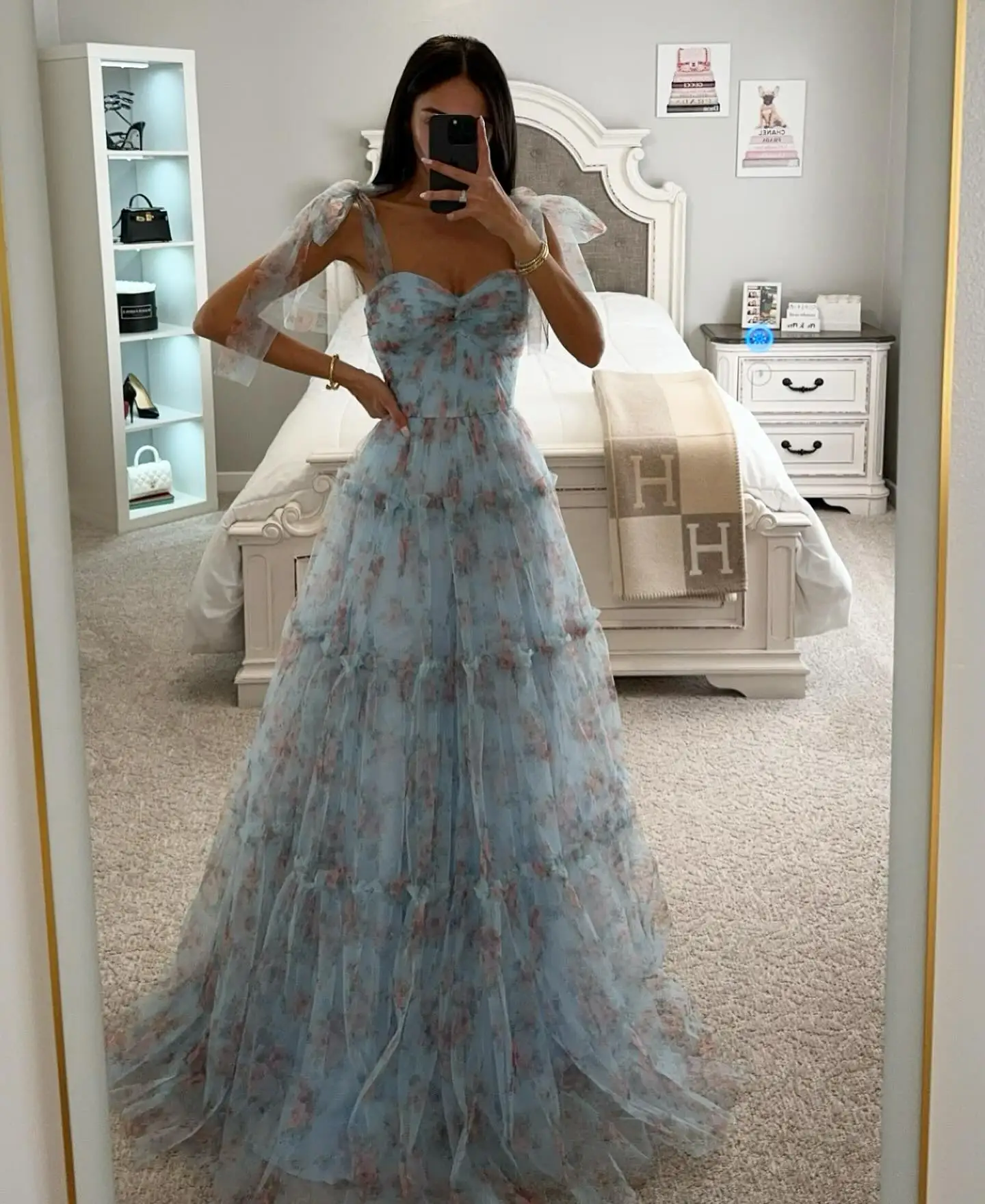 

Print A Line Tulle Prom Dresses Long for Women 2025 Sweetheart Neckline Pleated Formal Evening Gowns