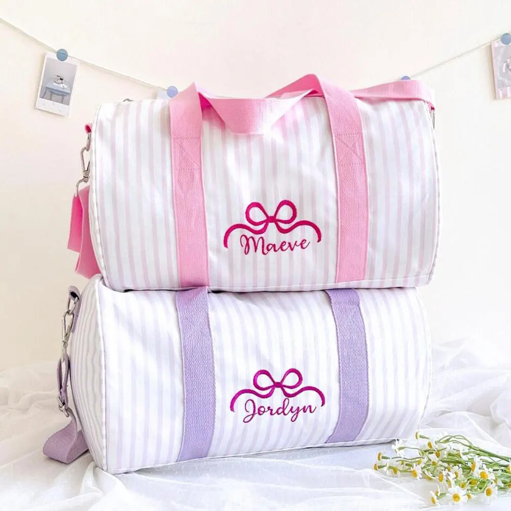 

Custom Foldable Large Capacity Travel Luggage Bag Personalized Striped Canvas Bag Expandable Fitness Bag Sports Storage Bags