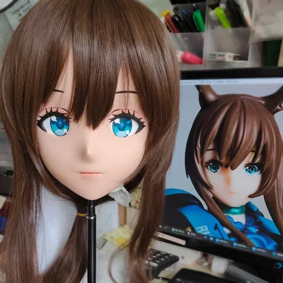 

(GLb033)Customize Character Female Girl Resin Half Head Crossdress Cosplay Japanese Anime Role Kigurumi Mask With Eyes And Wig