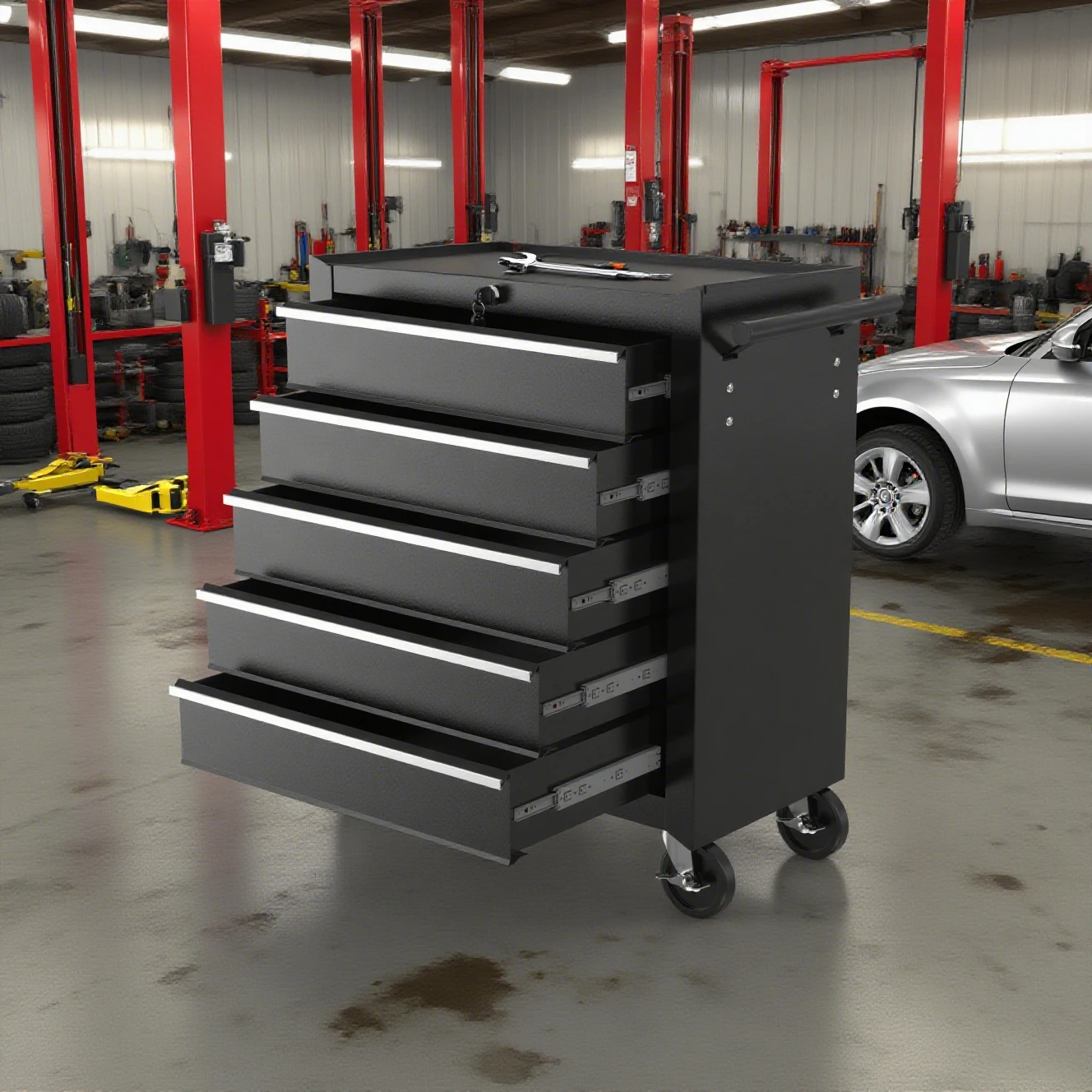 Armário de ferramentas de rolamento de 5 gavetas com rodas Carrinho de armazenamento móvel multifuncional de metal para oficina de reparos de garagem e Warese industrial