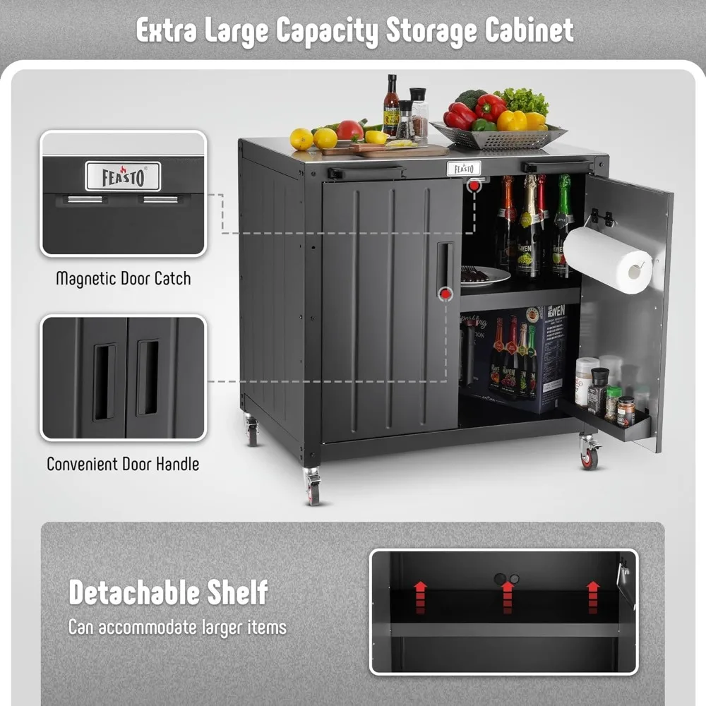 Grill Table, Outdoor Bar Cart Grill Cart with Storage Cabinet,Modular Outdoor Kitchen Island, Outdoor Grill Station