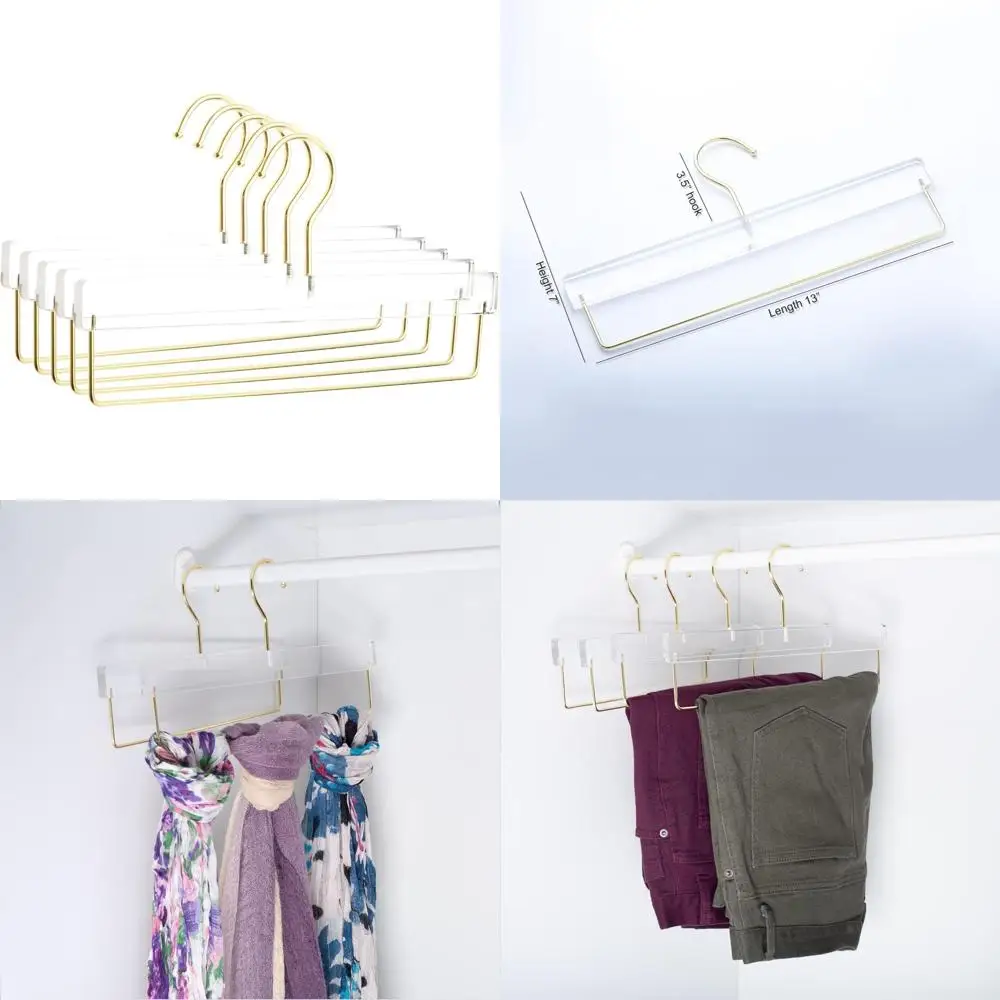 

Прозрачная акриловая сверхпрочная вешалка для одежды с золотыми крючками для брюк и брюк - элегантный люцитовый органайзер для гардероба
