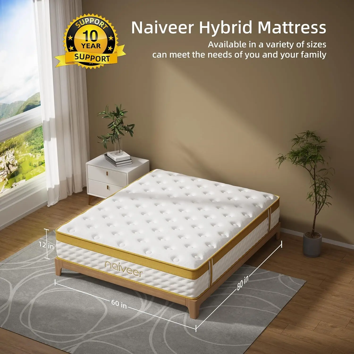 12 Inch Queen Size Mattress in A Box with Pocket Springs for Cool Sleep & Pressure Relief, Medium Firm Feeling