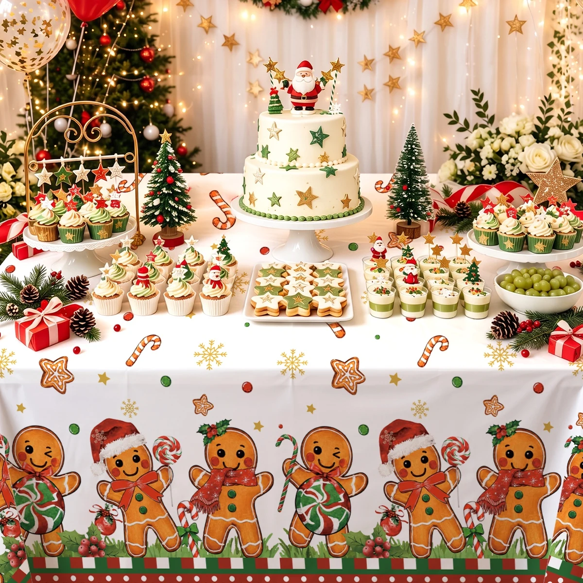 Gingerbread Man Tablecloth Merry Christmas Decor for Home 2026 Xmas Dining Table Cover Navidad Natal New Year Party Supplies view 3