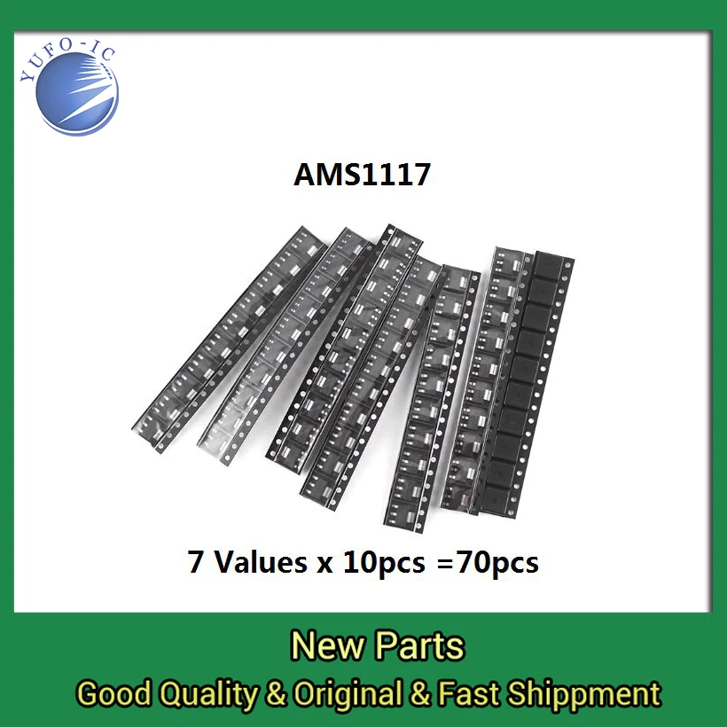 7Values * 10pcs=70pcs AMS1117-2.5V AMS1117-1.8V AMS1117-.15V AMS1117-1V2 AMS1117-ADJ AMS1117-5V AMS1117-3.3V 1.2V Transistor Kit