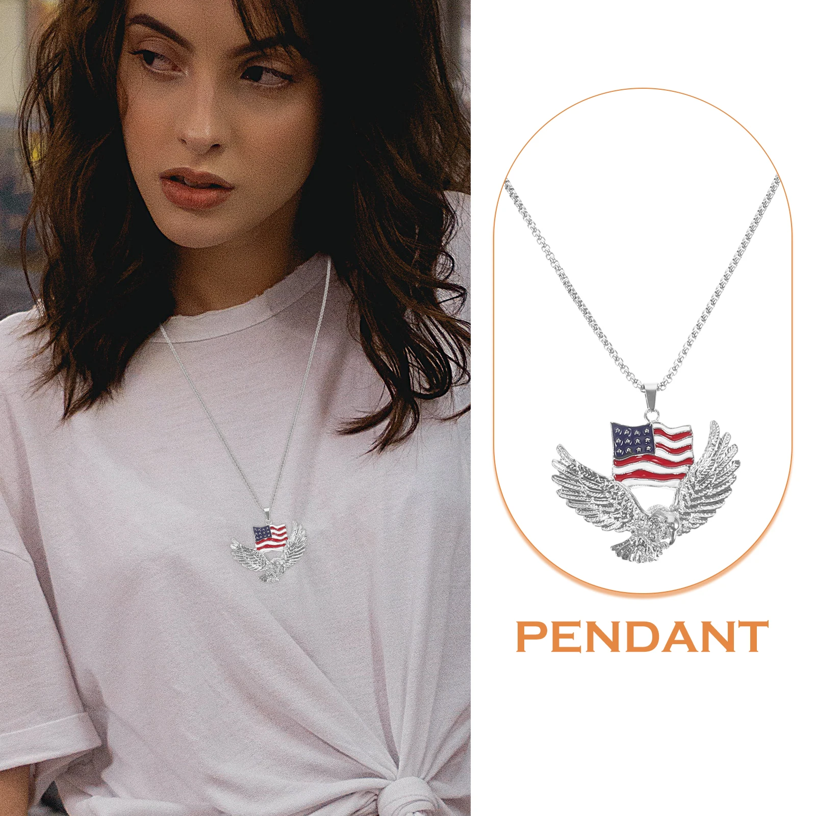 

American Flag Pendant Chain Necklace Men Jewelry Men's Necklaces Mens Bird for European and