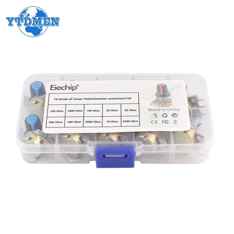 WH148 Kit potensiometer B1K 2K 5K 10K 20K 50K 100K 250K 1M 15mm potensiometer Resistor putar lancip linier 3Pin dengan tombol