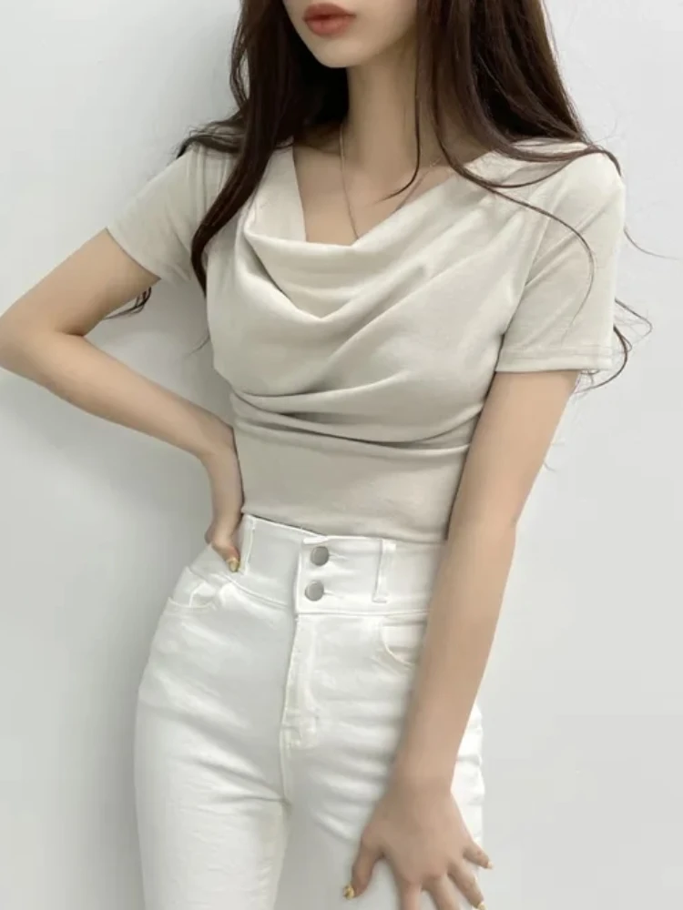 

Шикарная плиссированная футболка ort Sve, женская облегающая летняя модная футболка с рисунком кактуса, эластичный утягивающий топ длиной