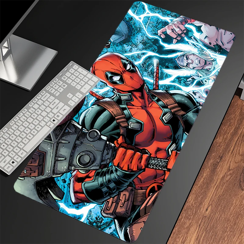 Alfombrilla de ratón Deadpool, accesorios para juegos de Anime, alfombra blanca con borde XXL grande, alfombrilla para teclado de ordenador, alfombrilla de escritorio de goma