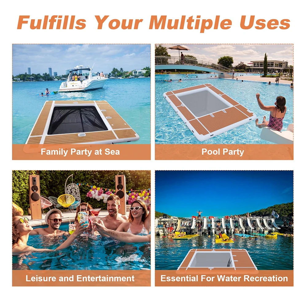 Nadmuchiwany pływający basen nadmuchiwana stacja dokująca pływająca platforma 13x10ft nadmuchiwany basen morski z siatką do jachtów łodzie woda