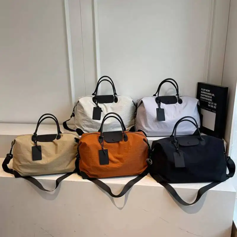 

DuffleBag Large Capacity Waterproof Nylon with Leather Trim Shoulder Strap Durable Luggage for Business Trip Gym Travel Tote Bag