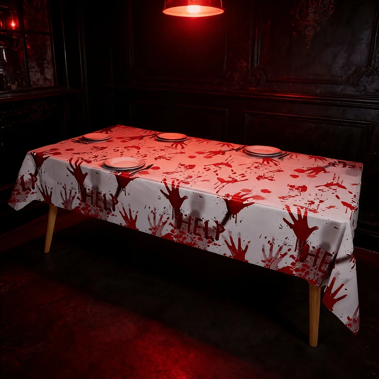 One Halloween party tablecloth, 54x108 inches, horror blood-hand theme party decoration wallpaper, yzb