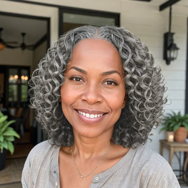 Peluca Soul Lady elegante de sal y pimienta, cabello humano con cierre de encaje rizado HD, pelucas Bob con ondas de agua, ondas de agua de encaje precortadas