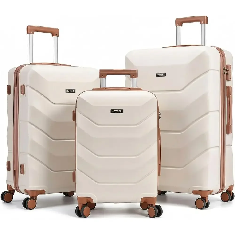 

3-Piece Spinner Suitcase Set with TSA Lock, Durable ABS Hardshell, Wet-Dry Compartment, Beige (20/24/28in)