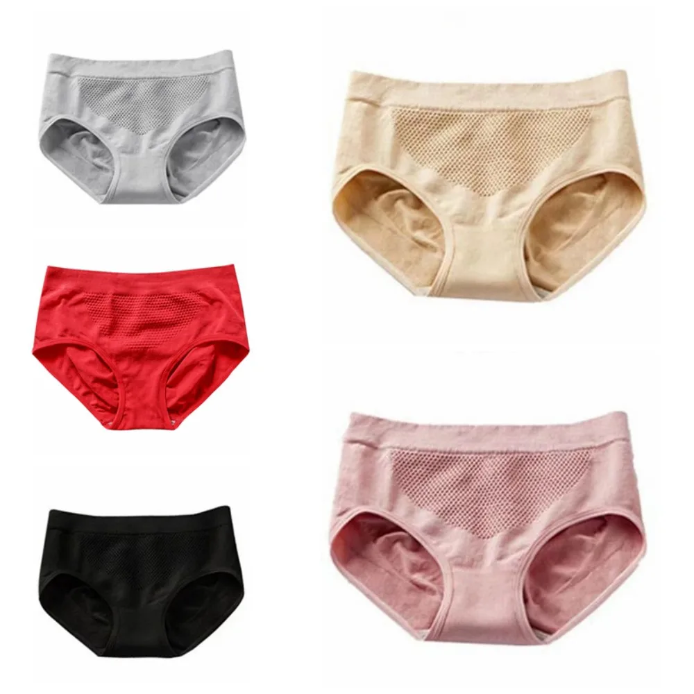 

5PCS Comfortable Mid Waist Simple Underpants Panties Solid Color Seamless Briefs Cotton Crotch Women Underwear Gift