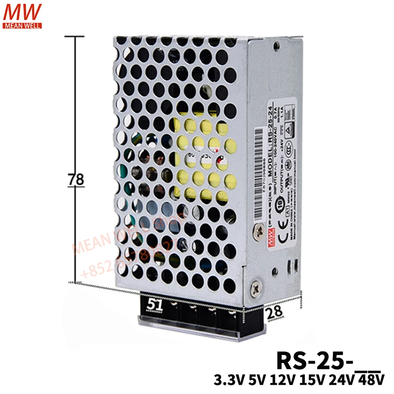 يعني جيدا 25 واط إخراج واحد تبديل تحويل التيار الكهربائي RS-25-3.3 RS-25-5 RS-25-12 RS-25-15 RS-25-24 RS-25-48 علبة معدنية #3