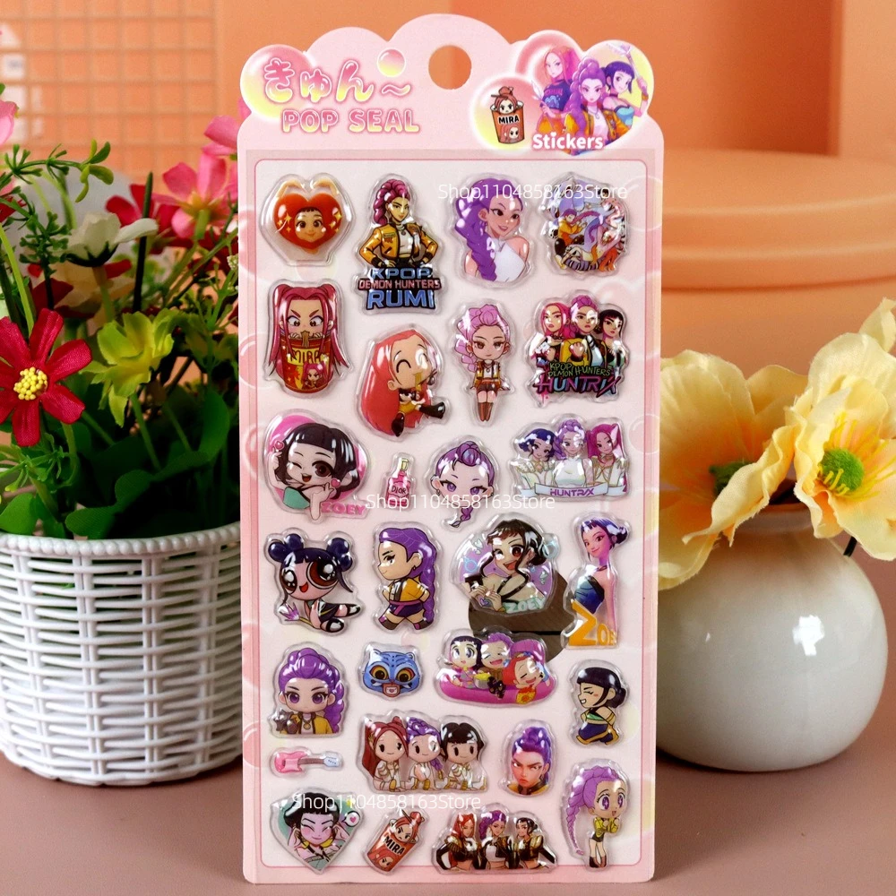 4 szt. Urocze naklejki 3D z motywem Demon Hunter, kreskówkowe, kpop, kawaii, anime, naklejki bąbelkowe, naklejki na bagaż, telefon, notatnik, nagroda, zabawka, prezent