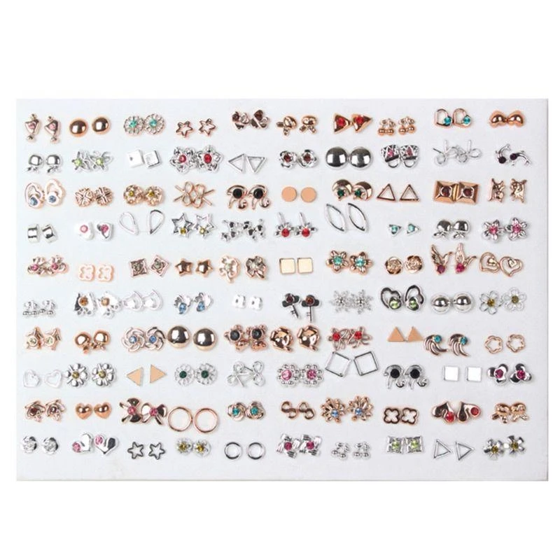 100 Pairs Assorted Styles Plastic Earrings Set Surprise Gift for Girlfriend