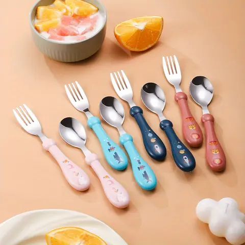 아기 칼 붙이에 적합한 2 개의 스테인레스 스틸 어린이 칼 붙이 숟가락/포크 상자 세트, 어머니와 아기를위한 선물로 이상적 아기 칼 붙이에 적합한 2 개의 스테인레스 스틸 어린이 칼 붙이 숟가락/포크 상자 세트, 어머니와 아기를위한 선물로 이상적