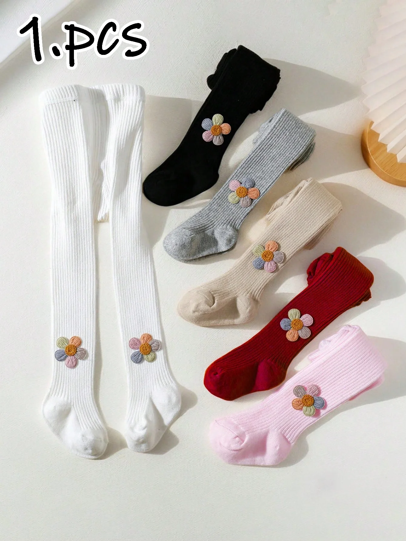 

1 пара цветных тонких полосатых колготок с цветочным узором для девочек, мягкие и нескользящие леггинсы, подходящие для повседневной носки девочками.