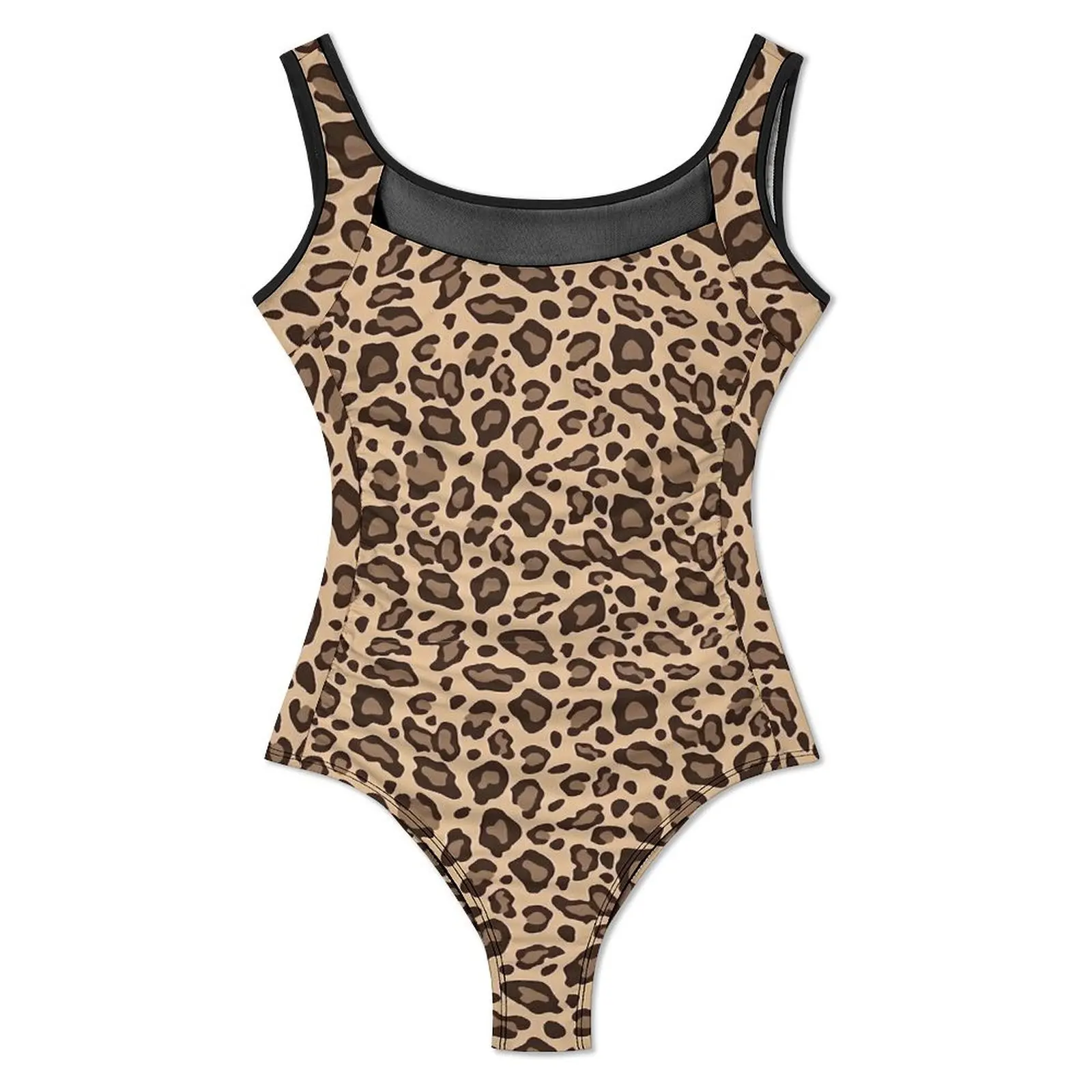 Boho Beige And Brown Leopard Print Swimsuit Sexy  One-Piece Swimwear Push Up Swimsuits Novelty Vacation Bath Beach Wear